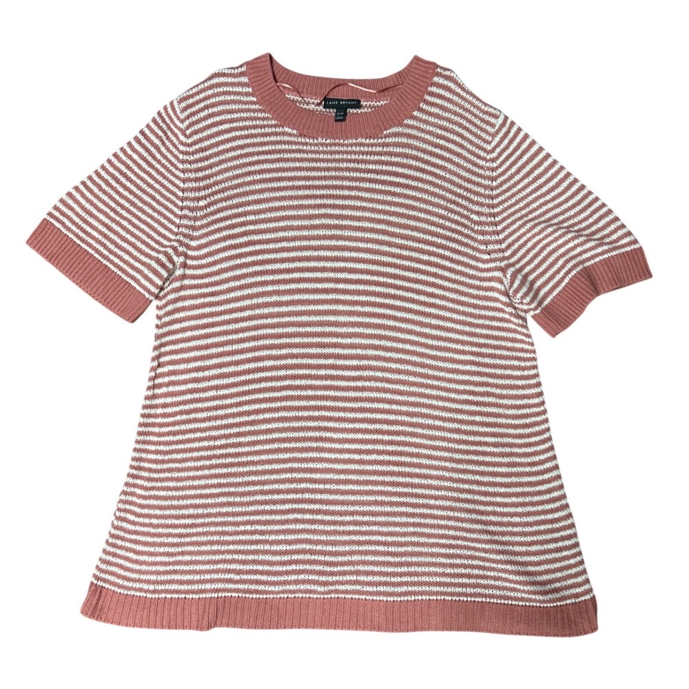 Cotton Knit Tunic Short Sleeve Sweater‎ 26/28 Striped Cozy Relaxed  Boho Top